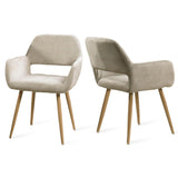 MEUBLE COSY Lot de 2 Chaises de Salle à Manger Scandinave Fauteuil Assise rembourrée en tissu Pieds en métal pour Cuisine Salon Chambre Bureau, Brune, Beige