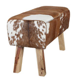 SP1941E Tara Tabouret en fourrure avec aspect peau de vache Marron et blanc 78 x 35 x 46 cm (largeur/profondeur/hauteur) en bois massif & fourrure véritable Design turbock moderne Banc rembourré