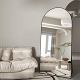 CASSILANDO Miroir Complet arqué, 180 x 80 cm, Miroir de Sol, autoportant, avec Support, pour Chambre à Coucher, Salon, Garde-Robe, Noir