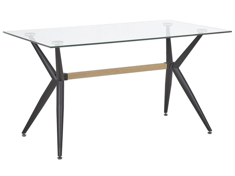 Table de Salle à Manger Design 140 x 80 cm Plateau en Verre de Sécurité et Pieds Métalliques Noirs pour Intérieur Moderne et Rétro Beliani Table de Salle à Manger Design 140 x 80 cm Plateau en Verre de Sécurité et Pieds Métalliques Noirs pour Intérieur Moderne et Rétro Beliani