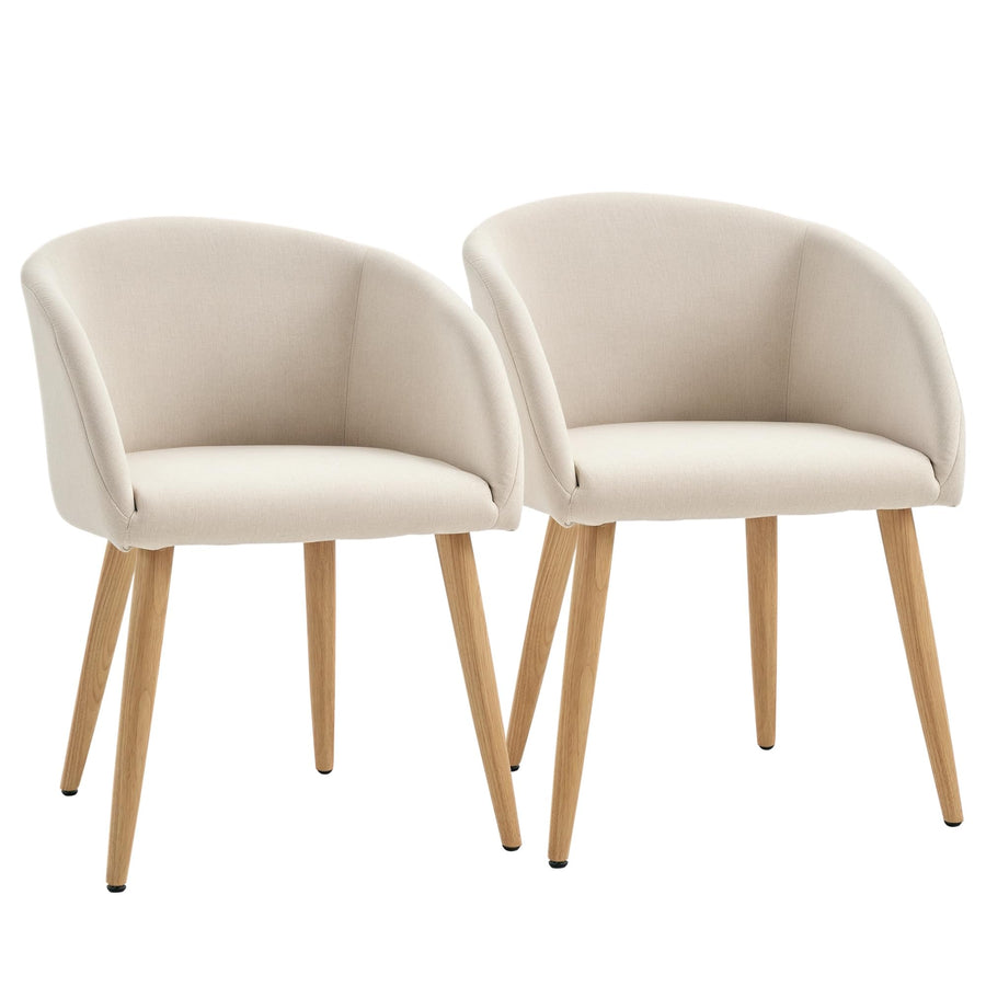 HOMCOM Lot de 2 chaises de Salle à Manger Chaise de Cuisine Design scandinave - Pieds inclinés effilés Bois Caoutchouc - Assise Dossier accoudoirs ergonomiques Aspect Lin Beige