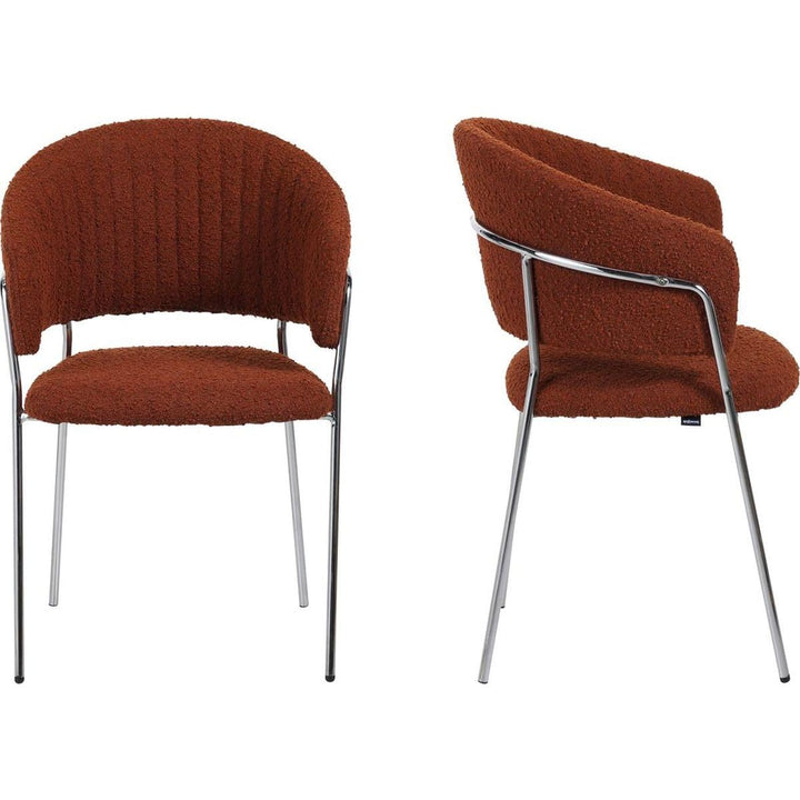 Lot de 2 chaises en Tissu bouclé Rouille et piètement chromé - Isya Lot de 2 chaises en Tissu bouclé Rouille et piètement chromé - Isya