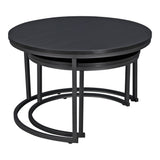 [en.casa] Set de 2 Tables Basses Rondes Gigognes de Tailles Différentes Table d'Appoint Bout de Canapé Design Intemporel Panneaux de Particules Acier Laqué Noir