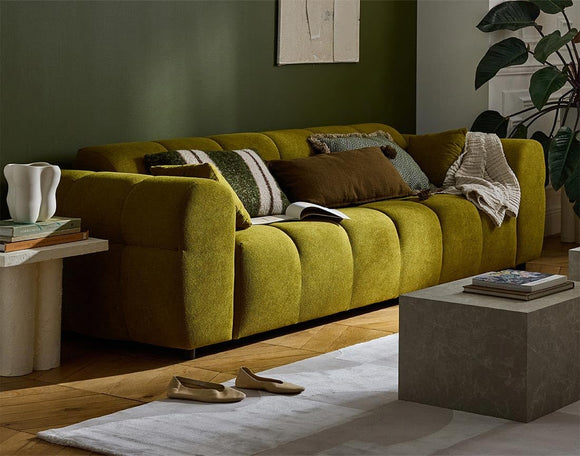 Lisa Design - Ray - canapé Droit 3 Places en Tissu texturé, Vert