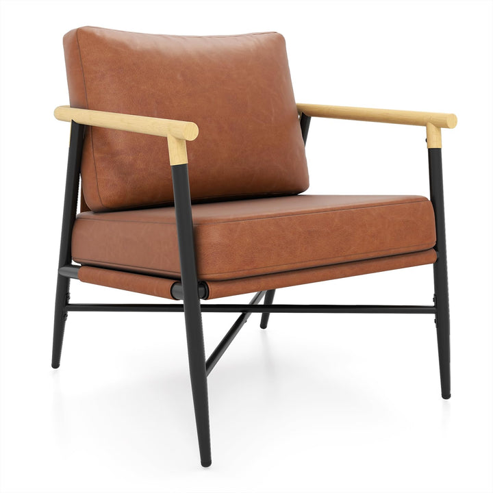 COSTWAY Fauteuil Salon Rembourré en Cuir Synthétique avec Accoudoir, Chaise Ergonomique avec Coussin de Dossier Amovible et Structure Métallique, pour Salon, Chambre, Bureau, Marron COSTWAY Fauteuil Salon Rembourré en Cuir Synthétique avec Accoudoir, Chaise Ergonomique avec Coussin de Dossier Amovible et Structure Métallique, pour Salon, Chambre, Bureau, Marron