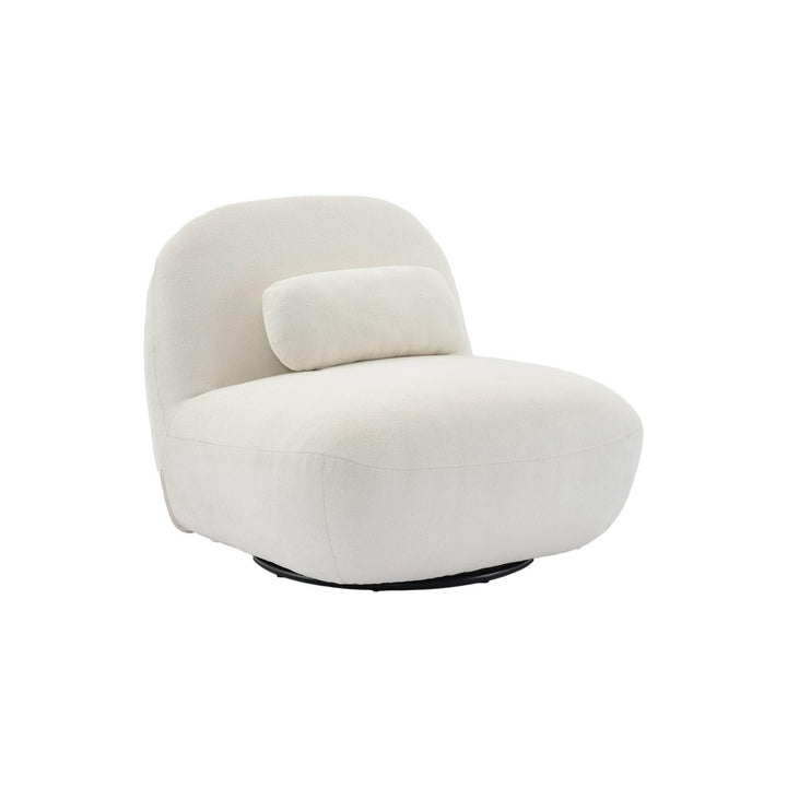 sweeek - Fauteuil pivotant 360° en Bouclette texturée Blanc crème. piètement en métal Noir Mat - Spino