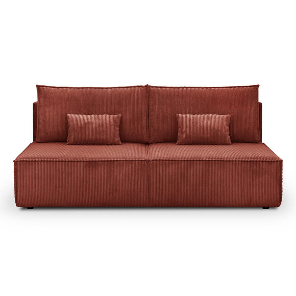 Canapé Convertible 3 Places avec Coffre de Rangement en Velours côtelé Rouille - Milla