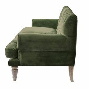 Loberon® Canapé Carme, Chesterfield, surpiqué, toucher doux, aspect élégant, housses de coussin amovibles, meubles de siège, bois de manguier, velours de polyester, polyester, vert