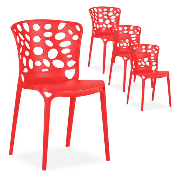 Homestyle4u 2460 Lot de 4 chaises de jardin empilables en plastique résistant aux intempéries Rouge