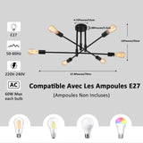 MRHYSWD Luminaire Plafonnier Noir Industriel Vintage Moderne, 6 LumièRes De Lustre Plafonnier Spoutnik E27 Chambre Salon Salle De Bain Cuisine Couloir Salle à Manger Paille Entree, Sans Ampoules