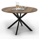 IDMarket - Table à Manger Ronde Alix 6 Personnes Pied araignée Noir et Plateau Bois foncé Hawkins 110 cm