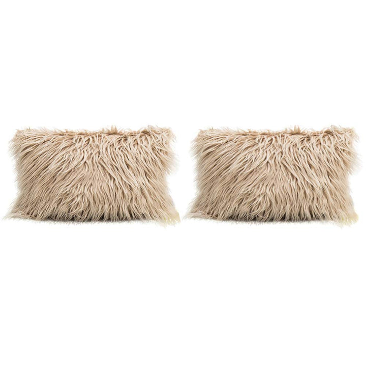 Dricar Coussin Fausse Fourrure, Lot de 2 Housse de Coussin 30x50cm de Canapé en Fausse Fourrure Deluxe Décoratif Maison Chambre Lit Super Doux Peluche Mongolie Taie d'oreiller(Marron)