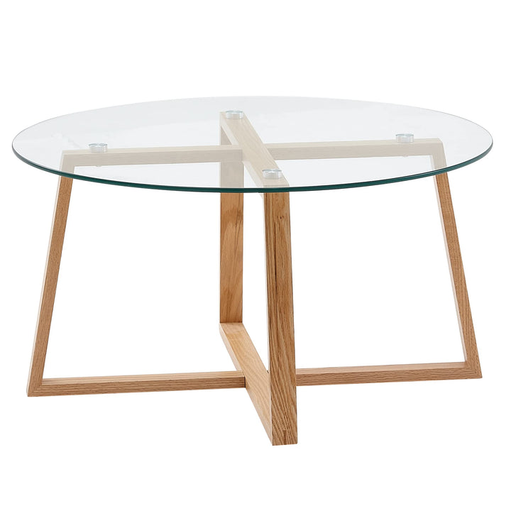 WOHNLING Table Basse 78x78x41 cm Table Basse en chêne Massif/Verre Rond | Table de Salon Design Moderne | Table en Bois, Table de Chambre, Grande | Table Basse Table Salon Bois véritable