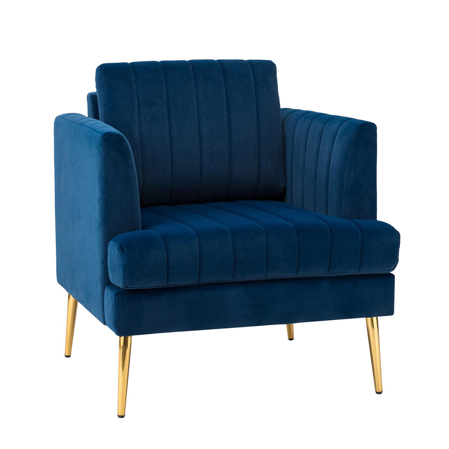 HULALA HOME Fauteuil d HULALA HOME Fauteuil d'appoint en Velours Fauteuil Club Moderne en Velours avec Coussin Amovible et Pieds en Métal Doré Canapé Capitonné en Velours pour Salon Club Réception Clients Bleu Marine
