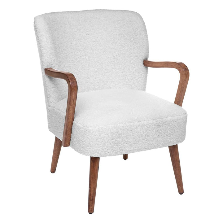 Atmosphera Créateur d Atmosphera Créateur d'Intérieur - Fauteuil Chiara Bouclette Blanc Rétro Vintage Hévéa Accoudoirs Semi-Ferme Enveloppant pour Salon, Bureau, Chambre