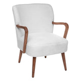 Atmosphera Créateur d'Intérieur - Fauteuil Chiara Bouclette Blanc Rétro Vintage Hévéa Accoudoirs Semi-Ferme Enveloppant pour Salon, Bureau, Chambre