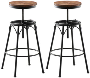 CLP Lot de 2 tabourets de Bar Beam Style Industriel I Hauteur réglable I Siège en Bois et piètement en métal, Couleur:Noir