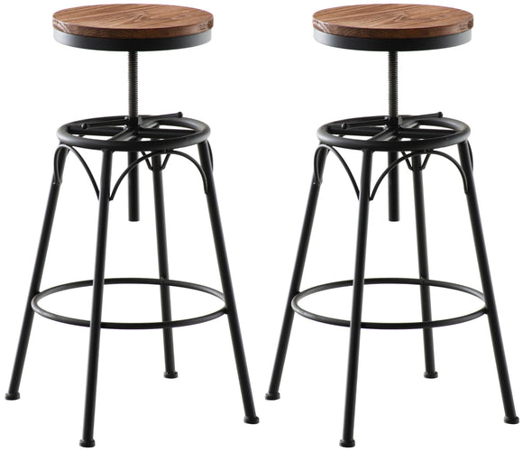 CLP Lot de 2 tabourets de Bar Beam Style Industriel I Hauteur réglable I Siège en Bois et piètement en métal, Couleur:Noir