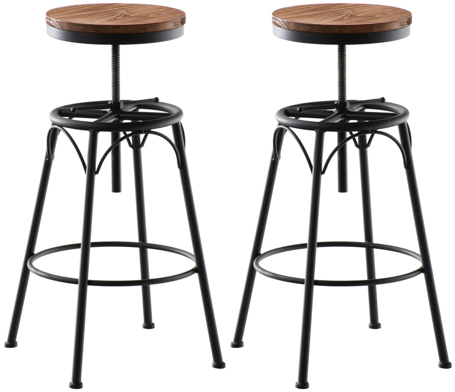 CLP Lot de 2 tabourets de Bar Beam Style Industriel I Hauteur réglable I Siège en Bois et piètement en métal, Couleur:Noir