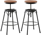 CLP Lot de 2 tabourets de Bar Beam Style Industriel I Hauteur réglable I Siège en Bois et piètement en métal, Couleur:Noir