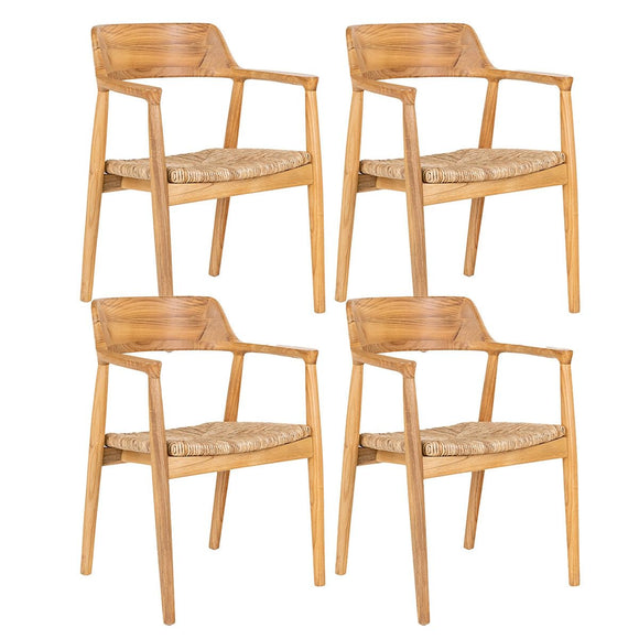 AltoBuy Vancouver - Lot de 4 Chaises en Bois de Sungai et Assise en Paille Naturelle
