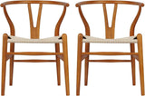 CEMELI Wishbone Lot de 2 chaises de salle à manger en bois massif naturel avec accoudoirs en rotin et bois