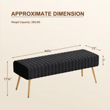 Ckaff Banc Bout de Lit Banquette, Banc d' Entrée Capitonnée Assise Rembourré en Velours 113.5x36.5x43cm avec Pieds en Métal pour Entrée Salon Chambre à Coucher, Noir