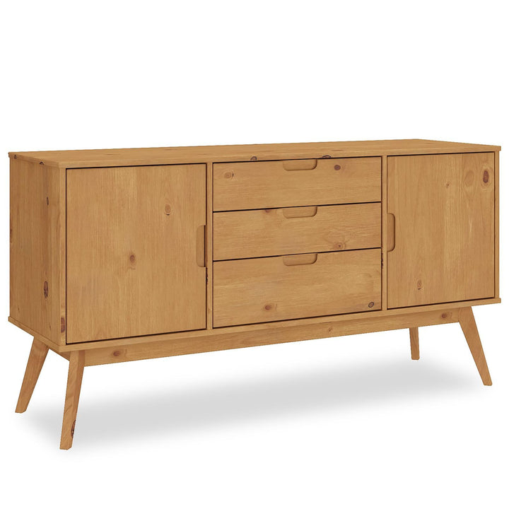 IDIMEX Buffet Salle à Manger Tivoli L 145 cm en Bois Massif Finition Bois Naturel teinté avec 3 tiroirs et 2 Portes battantes, Un Meuble de Rangement Style scandinave, Finition élégante