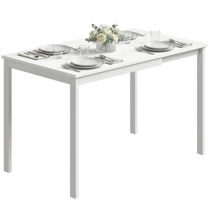 HOMCOM Table à Manger Extensible Rectangle pour 4 à 6 Personnes, Table de Cuisine 80-120 cm, Extension coulissante Facile, Pieds en Acier, pour Petits espaces, Salle à Manger, Salon, Blanc HOMCOM Table à Manger Extensible Rectangle pour 4 à 6 Personnes, Table de Cuisine 80-120 cm, Extension coulissante Facile, Pieds en Acier, pour Petits espaces, Salle à Manger, Salon, Blanc