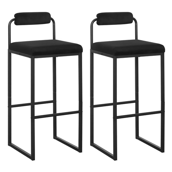 WOLTU Lot de 2 Tabourets de Bar, Chaises de Bar Hautes avec Dossier et Repose-Pieds, Design Moderne, en Velours et Métal Hauteur du Siège 75cm, Noir BH343sz-2