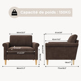 Vesgantti Canapé 165 cm + Fauteuil 80 cm, Canapé 2 Places + Fauteuil, Canapé Moderne Hybride à Ressorts ensachés en Mousse + Chaises, Canapé et fauteuils en Tissu pour Salon, Petits espaces, Brun