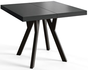 RICO Table de salle à manger, carrée, extensible, dimensions : 100-200 x 100 x 77 cm, table de salon, couleur : noir, avec pieds en bois de couleur noire