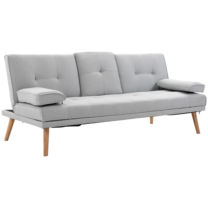 HOMCOM Canapé Convertible 3 Places Design scandinave Inclinaison Dossier réglable 3 Niveaux Dossier Centrale Rabattable 2 Porte-Verres Bois Massif Lin Gris Clair HOMCOM Canapé Convertible 3 Places Design scandinave Inclinaison Dossier réglable 3 Niveaux Dossier Centrale Rabattable 2 Porte-Verres Bois Massif Lin Gris Clair