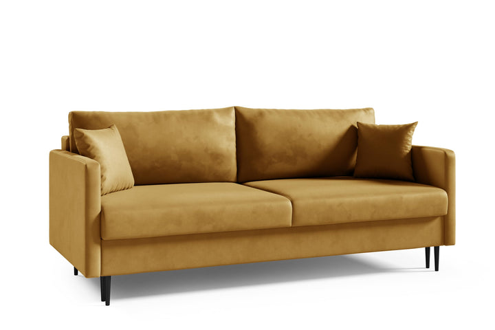 LIKMA Canapé 3 Places Mara 209 cm avec Fonction Lit et Coffre de Rangement, Canapé-Lit en Velours Moutarde Fresh 37, Sofa Convertible Moderne, Couchage d'Appoint, Banquette