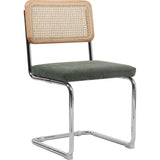 HOMIFAB Lot de 2 chaises en cannage Velours côtelé Vert Kaki et métal chromé - Muse