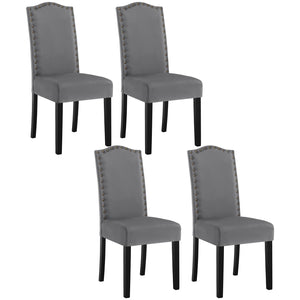 WOLTU Chaises Salle à Manger, Lot de 4, Chaise de Cuisine, avec Dossier Haut, Siège Rembourré, Chaise Salon, Chaise Velours, Pieds en Bois, Gris foncé, BH385dgr-4