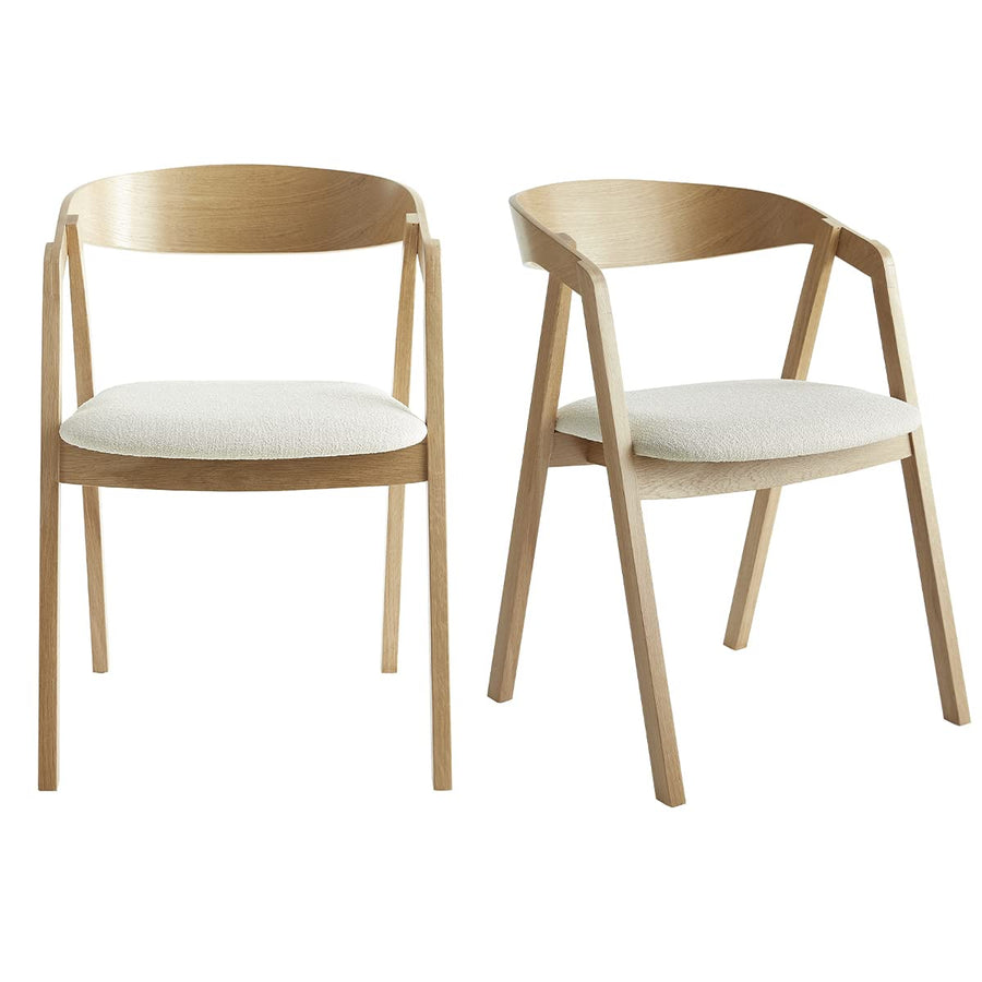 Miliboo Chaises scandinaves en Bois Clair chêne Massif et Tissu Effet Laine bouclée écru (Lot de 2) LOVA