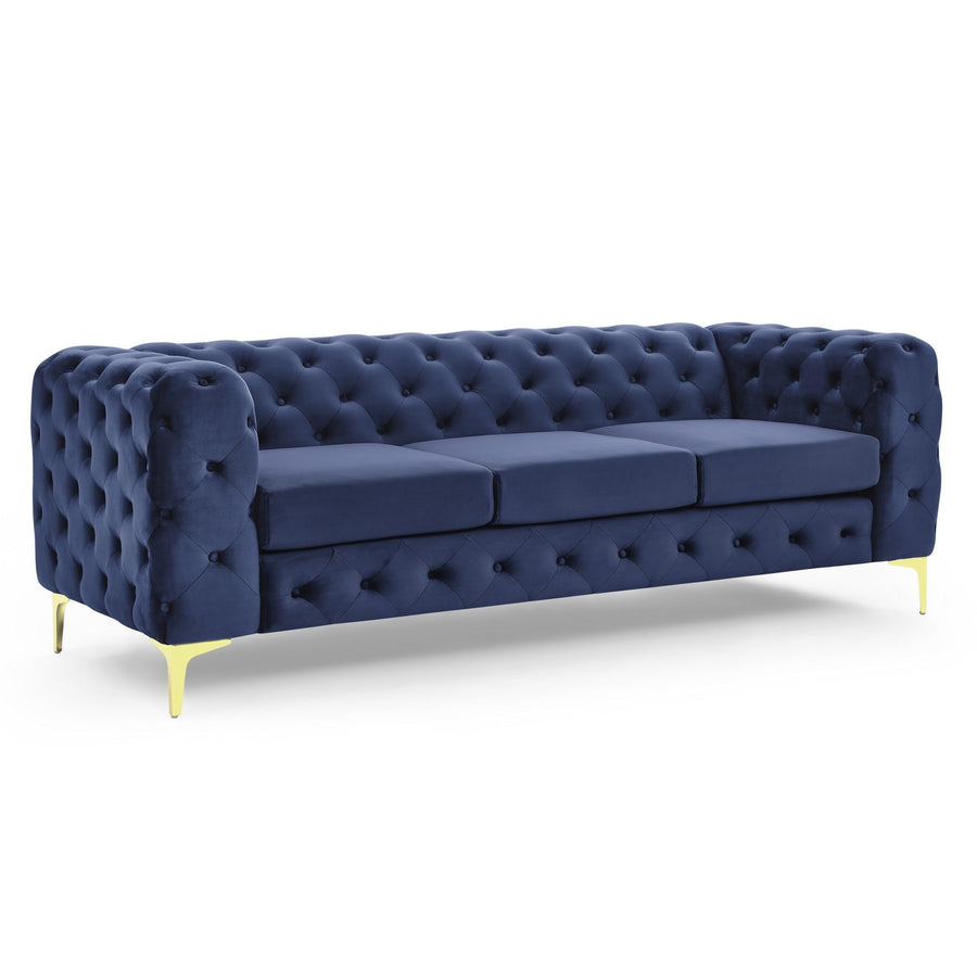 Mobilier-Deco Darcy - Canapé Chesterfield 3 Places en Velours Bleu