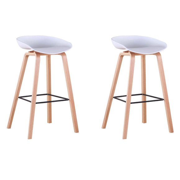 BenyLed Lot de 2 Tabourets de Bar avec Assise en Polypropylène et Pieds en Bois de Hêtre, Hauteur de l’Assise 70 cm, Blanc