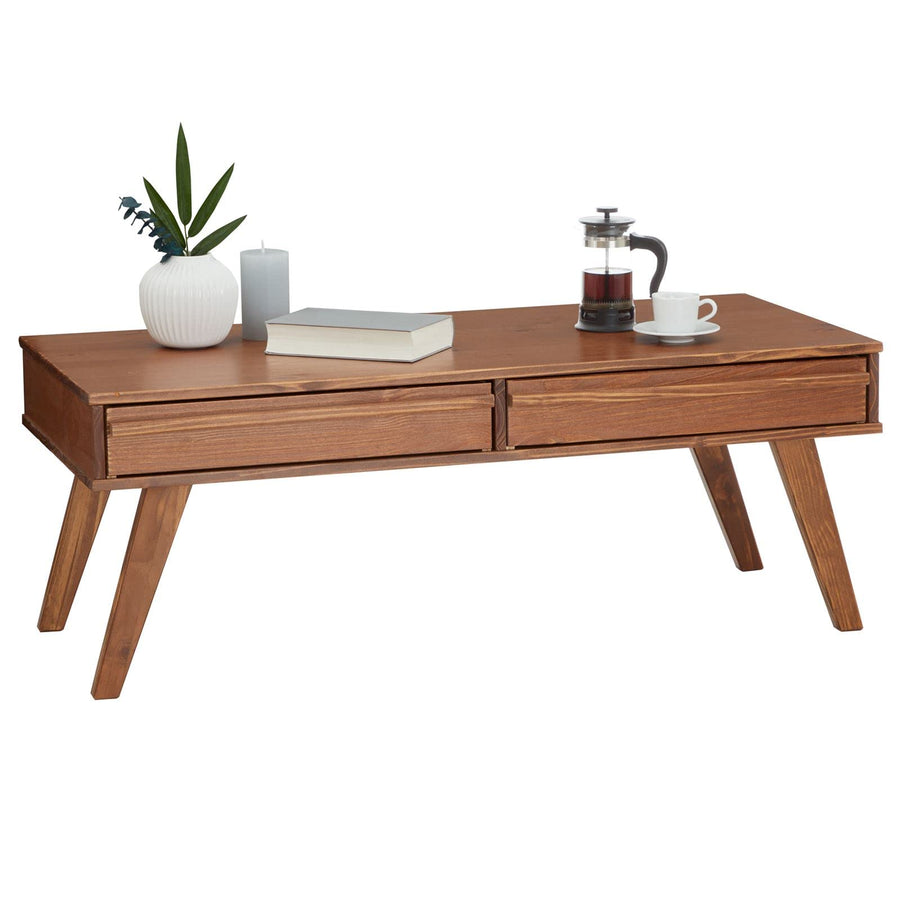 IDIMEX Table Basse Jona Style scandinave Table de Salon rectangulaire avec 2 tiroirs, en pin Massif lasuré Brun foncé
