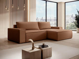 Vente-unique - Canapé d'angle Droit Convertible en Tissu Effet Cuir Marron Amelia