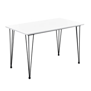 Table de Salle à Manger Cuisine Salon pour 4 Personnes Plateau MDF Pieds Acier Épingle à Cheveux 120 x 70 x 75 cm Noir et Blanc