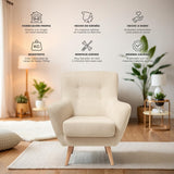 SUENOSZZZ-ESPECIALISTAS DEL DESCANSO Fauteuil nordique IZAN une place, fauteuil tapissé en tissu anti-taches, couleur beige