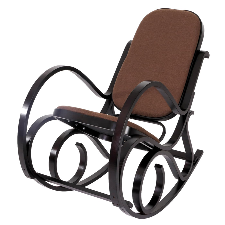 Mendler Rocking-Chair, Fauteuil à Bascule M41 - Imitation Noyer, Tissu Marron