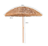 Parasol de jardin/plage Hawaii 200cm tiges en fibre de verre, tissu polyester + PP, tube en acier laqué couleur bois