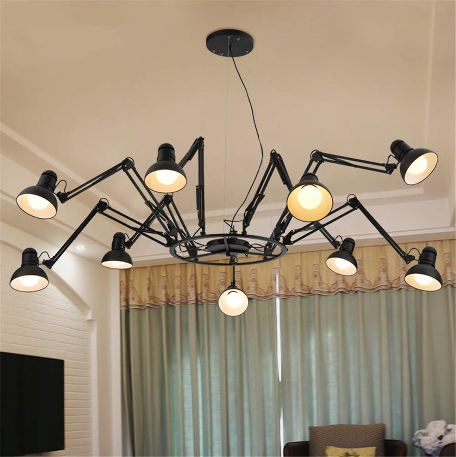 Lustre noir grand style araignée 9 têtes télescopique réglable en métal peint finitions suspendues lumière industrielle plafond rétro style loft pendant pendant salon, bar, café, salle à manger etc. Lustre noir grand style araignée 9 têtes télescopique réglable en métal peint finitions suspendues lumière industrielle plafond rétro style loft pendant pendant salon, bar, café, salle à manger etc.