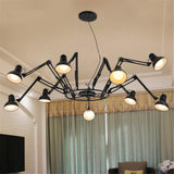 Lustre noir grand style araignée 9 têtes télescopique réglable en métal peint finitions suspendues lumière industrielle plafond rétro style loft pendant pendant salon, bar, café, salle à manger etc.