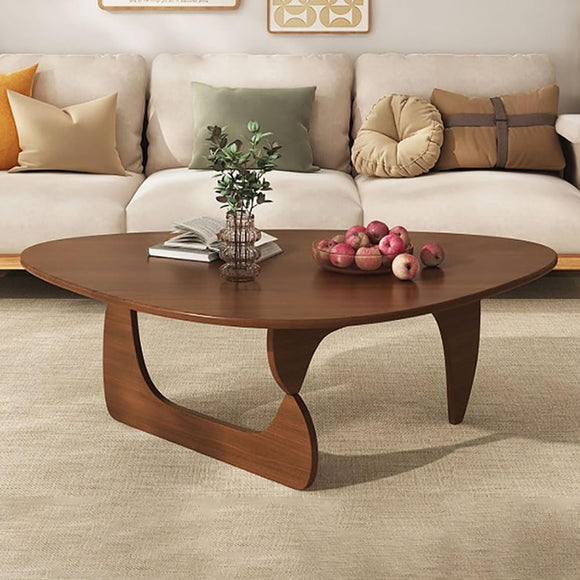 Table Basse Triangulaire en Bois d'hévéa, Style Milieu du siècle, en Noyer, pour Salon, Petite Table Ovale, Marron, Abstraite, Rustique, pour Bureau, extérieur, Patio