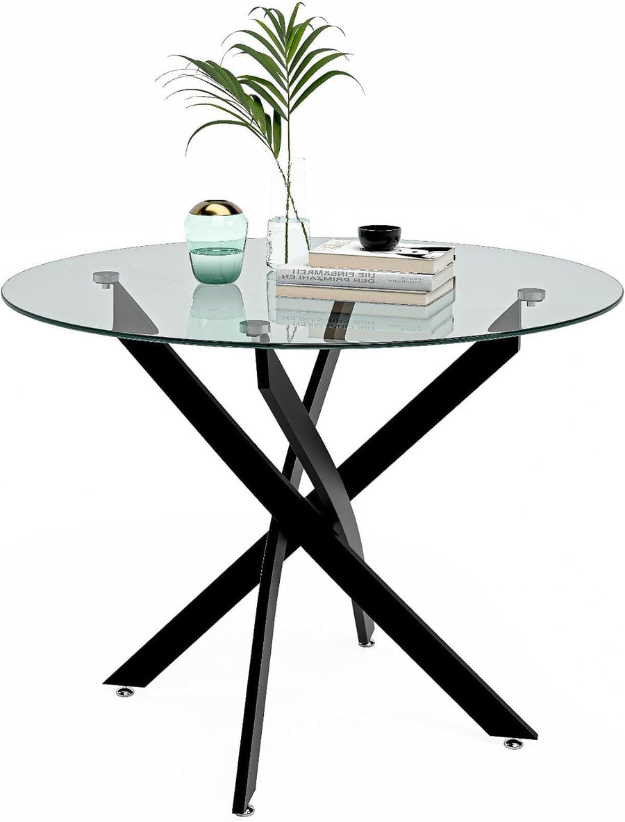 GOLDFAN Table à Manger en Verre Table Ronde Salle à Manger avec Pieds en Métal de Cuisine 80 cm, Noir GOLDFAN Table à Manger en Verre Table Ronde Salle à Manger avec Pieds en Métal de Cuisine 80 cm, Noir
