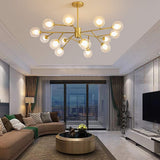 Moderne 9-lumières Or Spoutnik Lustre Unique Métal Chromé Industrielle Pendant Light Sphérique Verre Lampe De Plafond Pour Cuisine Évier Bar-Doré 9 têtes